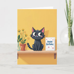 Tarjeta de cumpleaños de gato oscuro Blossom