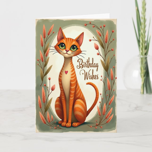 Tarjeta de cumpleaños de gato otoñal (Anverso)