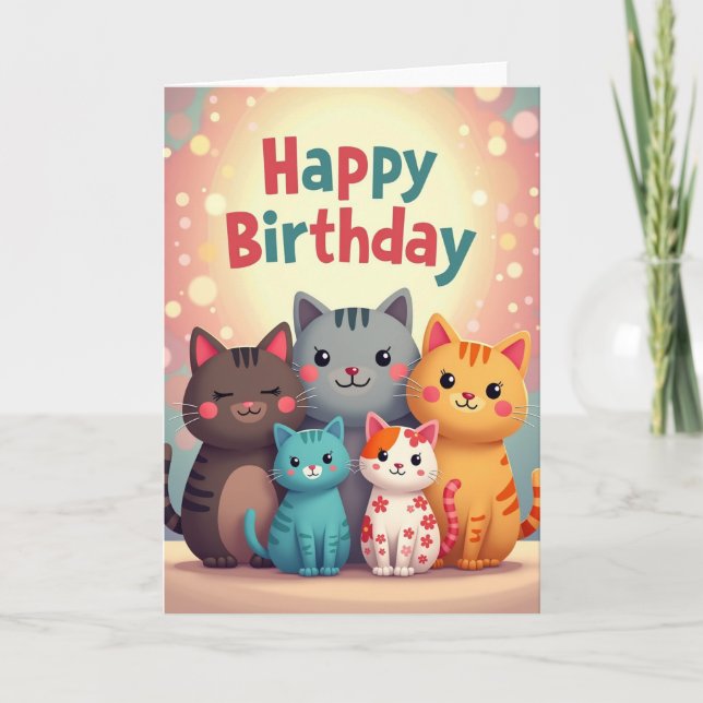 Tarjeta de cumpleaños de gato pastel (Anverso)