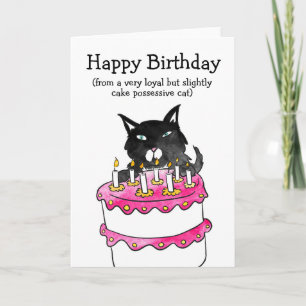 Tarjeta de cumpleaños de gato posesada para pastel
