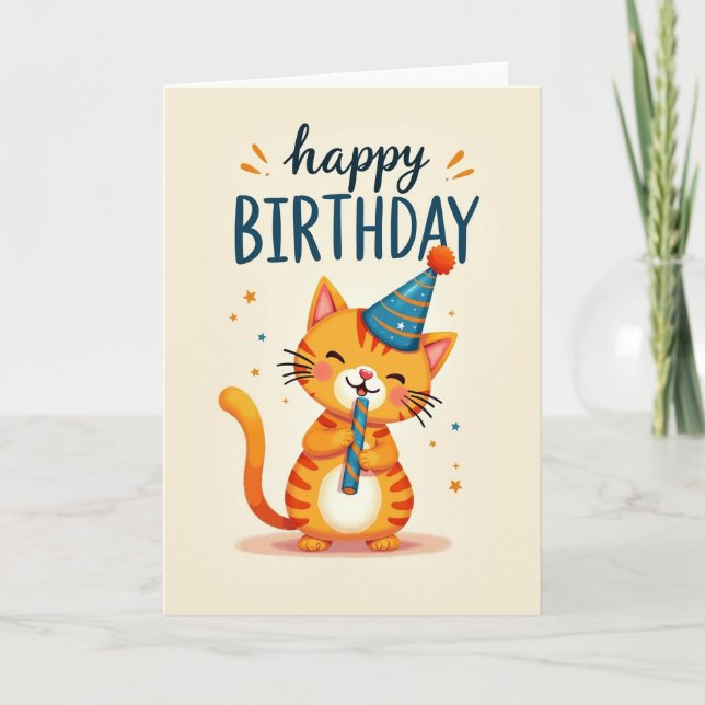 Tarjeta de cumpleaños de gato rayado (Anverso)