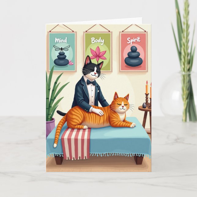 Tarjeta de cumpleaños de gato relajante (Anverso)