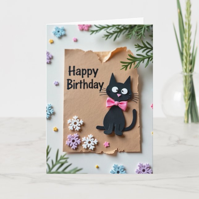 Tarjeta de cumpleaños de gato rústico (Anverso)