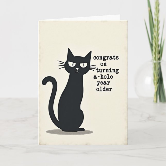 Tarjeta de cumpleaños de gato sarcástico (Anverso)