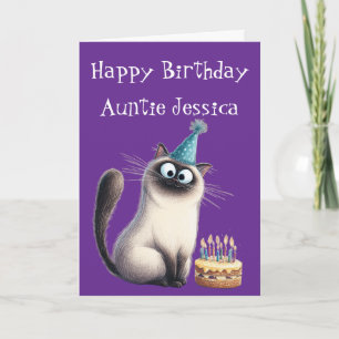 Tarjeta de cumpleaños de gato siamés caprichosa