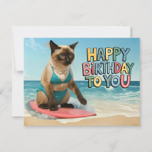 Tarjeta de cumpleaños de gato siamés con tema de p