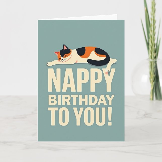 Tarjeta de cumpleaños de gato soñador (Anverso)