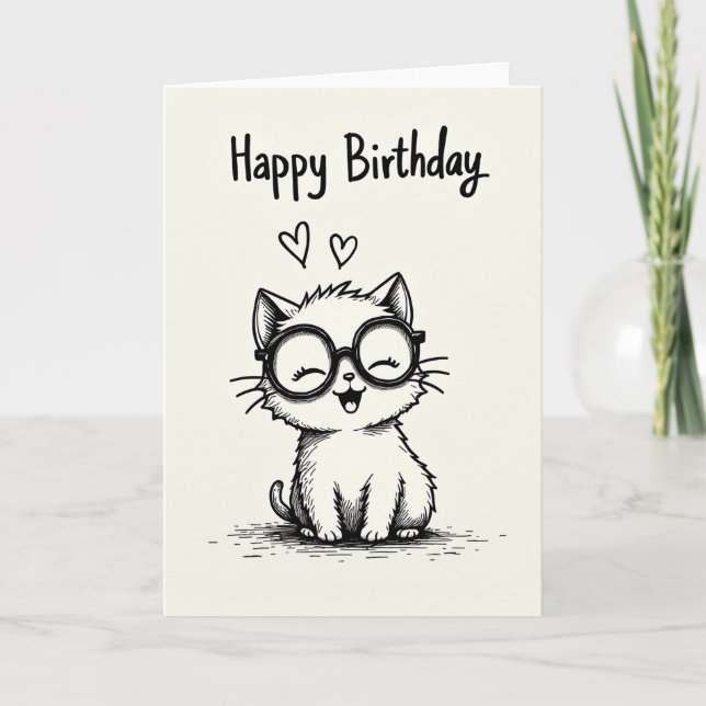 Tarjeta de cumpleaños de gato sonriente (Anverso)