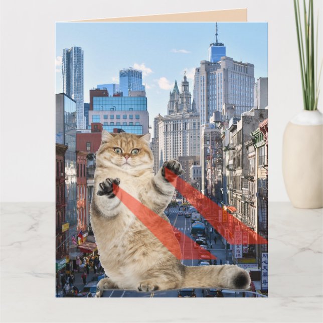 TARJETA DE CUMPLEAÑOS DE GATO SUPERPODEROSO SOBRE  (Anverso)