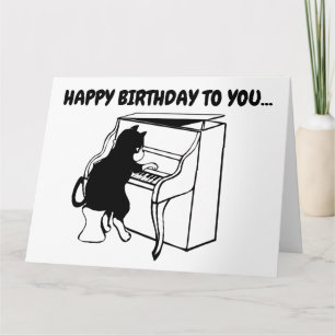 TARJETA DE CUMPLEAÑOS DE GATO TOCANDO PIANO