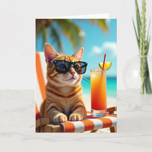 Tarjeta de cumpleaños de gato tropical