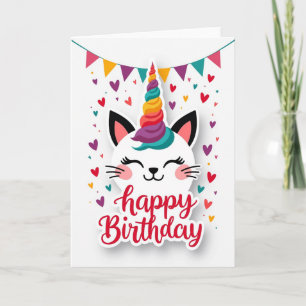 Tarjeta de cumpleaños de gato unicornio