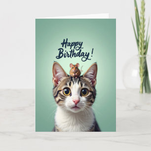 Tarjeta de cumpleaños de gato y ratón lindos