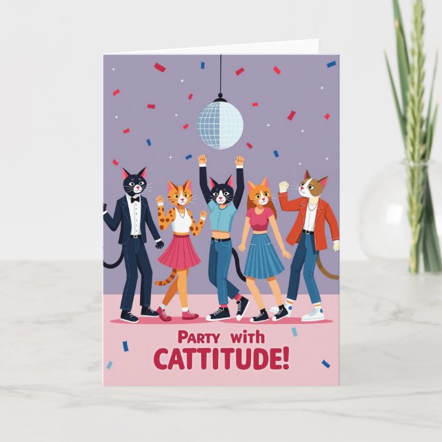 Tarjeta de cumpleaños de gatos bailarines (Anverso)