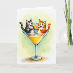 Tarjeta de cumpleaños de gatos brindando