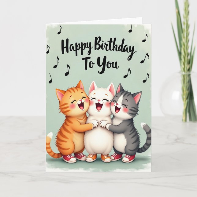 Tarjeta de cumpleaños de gatos cantando (Anverso)
