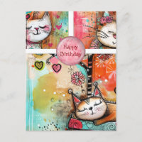 Tarjeta de cumpleaños de gatos coloridos