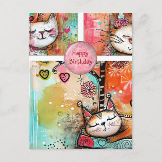 Tarjeta de cumpleaños de gatos coloridos