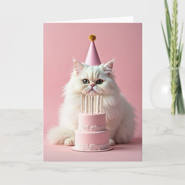 Tarjeta de cumpleaños de gatos esponjosos con somb (Anverso)