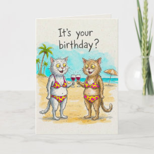 Tarjeta de cumpleaños de gatos y vino