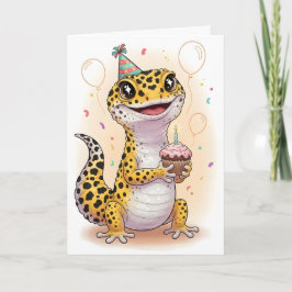 Tarjeta de cumpleaños de geco leopardo de aventura