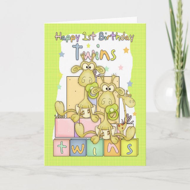Tarjeta de cumpleaños de gemelos - Dos pequeños gi (Anverso)