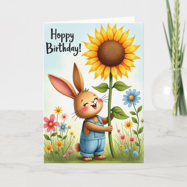 Tarjeta de cumpleaños de girasol de conejito (Anverso)