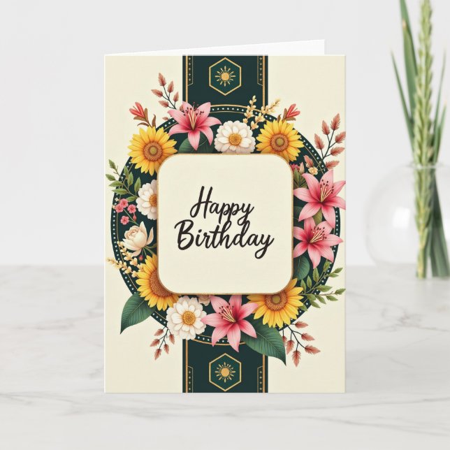 Tarjeta de cumpleaños de girasol dorado (Anverso)