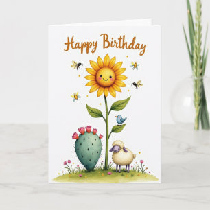 Tarjeta de cumpleaños de girasol sonriente
