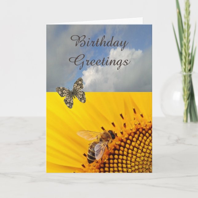 Tarjeta De Cumpleaños De Girasol Y Mariposa (Anverso)
