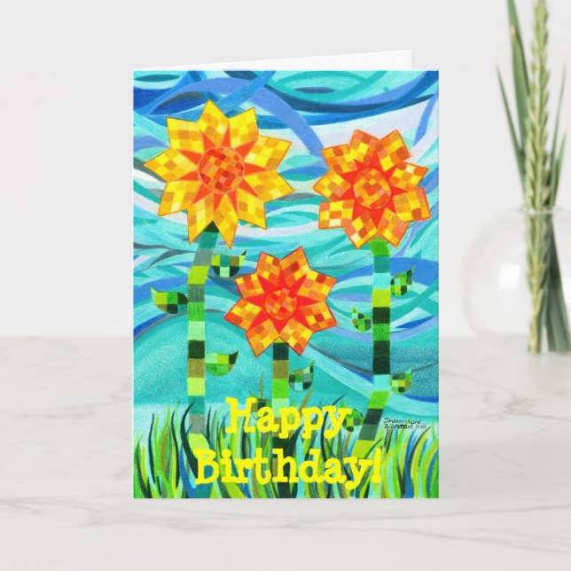 Tarjeta de cumpleaños de girasoles con techo (Anverso)