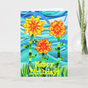 Tarjeta de cumpleaños de girasoles con techo