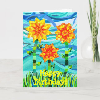Tarjeta de cumpleaños de girasoles con techo