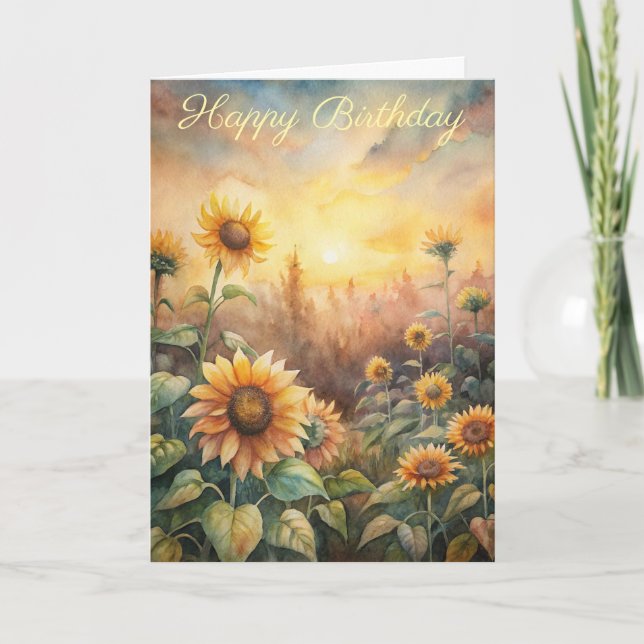 Tarjeta de cumpleaños de girasoles en una pradera (Anverso)