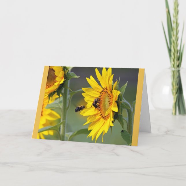 Tarjeta de cumpleaños de girasoles y abejas (Anverso)