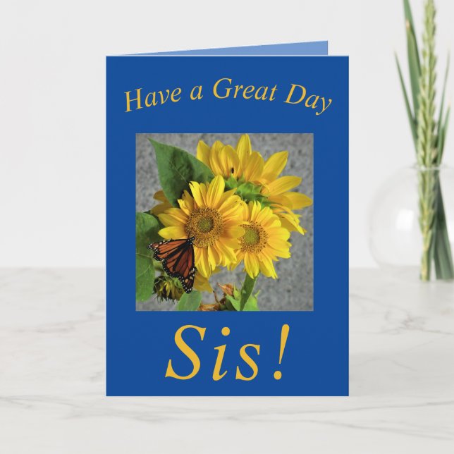 Tarjeta de cumpleaños de girasoles y mariposas par (Anverso)