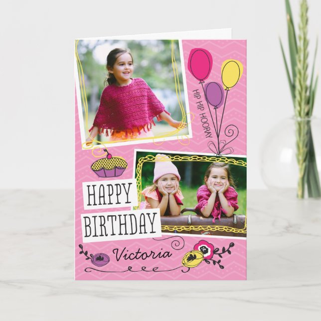 Tarjeta de cumpleaños de Girly Doodles Personaliza (Anverso)
