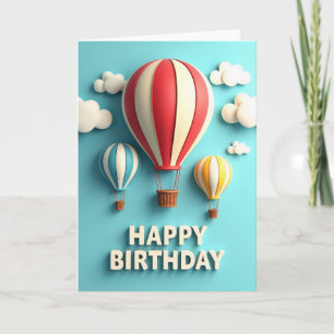 Tarjeta de cumpleaños de globo aerostático a rayas