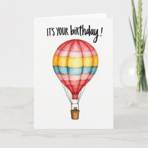 Tarjeta de cumpleaños de globo aerostático a rayas