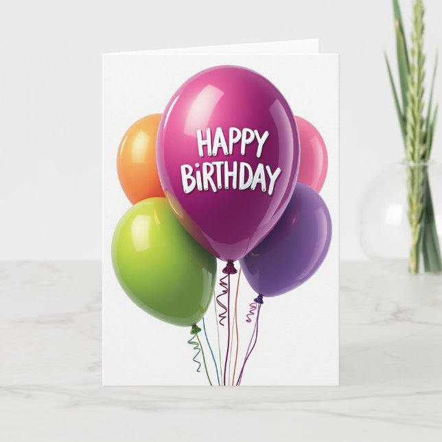 Tarjeta de cumpleaños de globo aerostático brillan (Anverso)