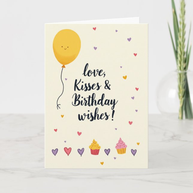 Tarjeta de cumpleaños de globo aerostático sonrien (Anverso)