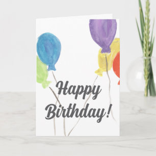 Tarjeta de cumpleaños de globo con acuarela (en bl