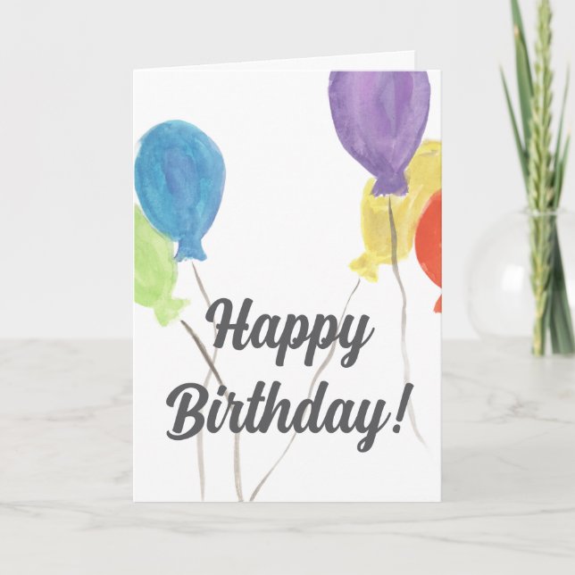 Tarjeta de cumpleaños de globo con acuarela (en bl (Anverso)