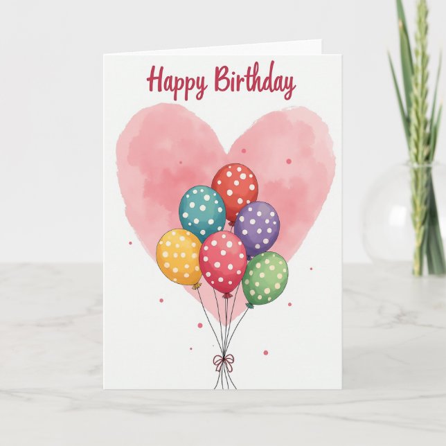 Tarjeta de cumpleaños de globo de corazón dulce (Anverso)