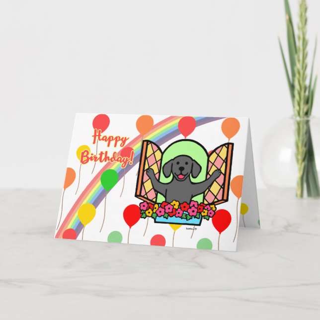 Tarjeta de cumpleaños de globo de Labrador negro ( (Anverso)