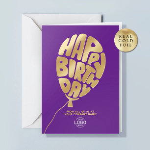 Tarjeta de cumpleaños de globo de logotipo púrpura