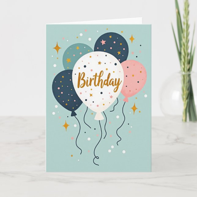 Tarjeta de cumpleaños de globo estrellado (Anverso)