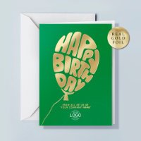 Tarjeta de cumpleaños de globo verde con logotipo