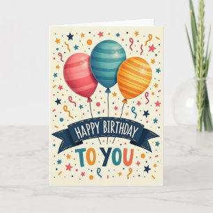 Tarjeta de cumpleaños de globos a rayas