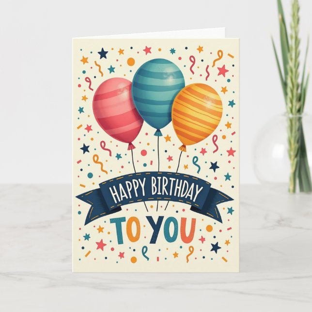 Tarjeta de cumpleaños de globos a rayas (Anverso)